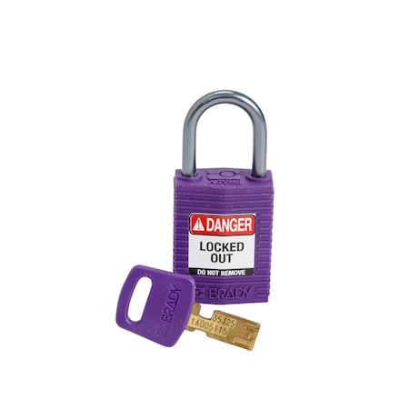 Brady Compact SafeKey Key Retaining Nylon Padlock 1 in Aluminum Shackle KD Purple 1PK CPT-PRP-25AL-KD